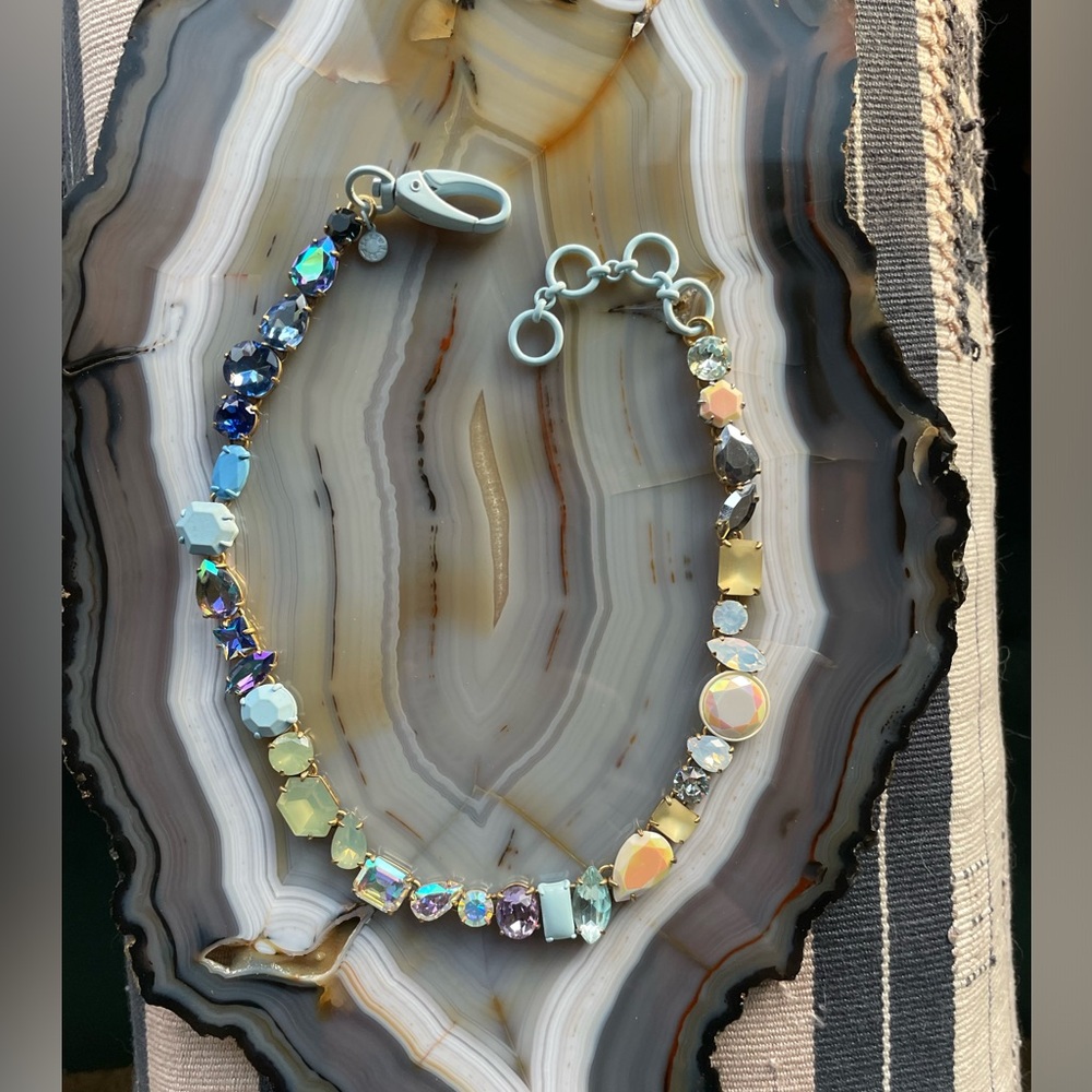 **RARE** J. Crew Iridescent Ice Blue Crystal Cluster Brûlée Statement Necklace